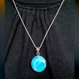 Larimar pendant necklace. 925 sterling silver chain and inlay.